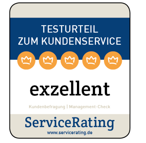 Testurteil zum Kundenservice Exzellent laut ServiceRating