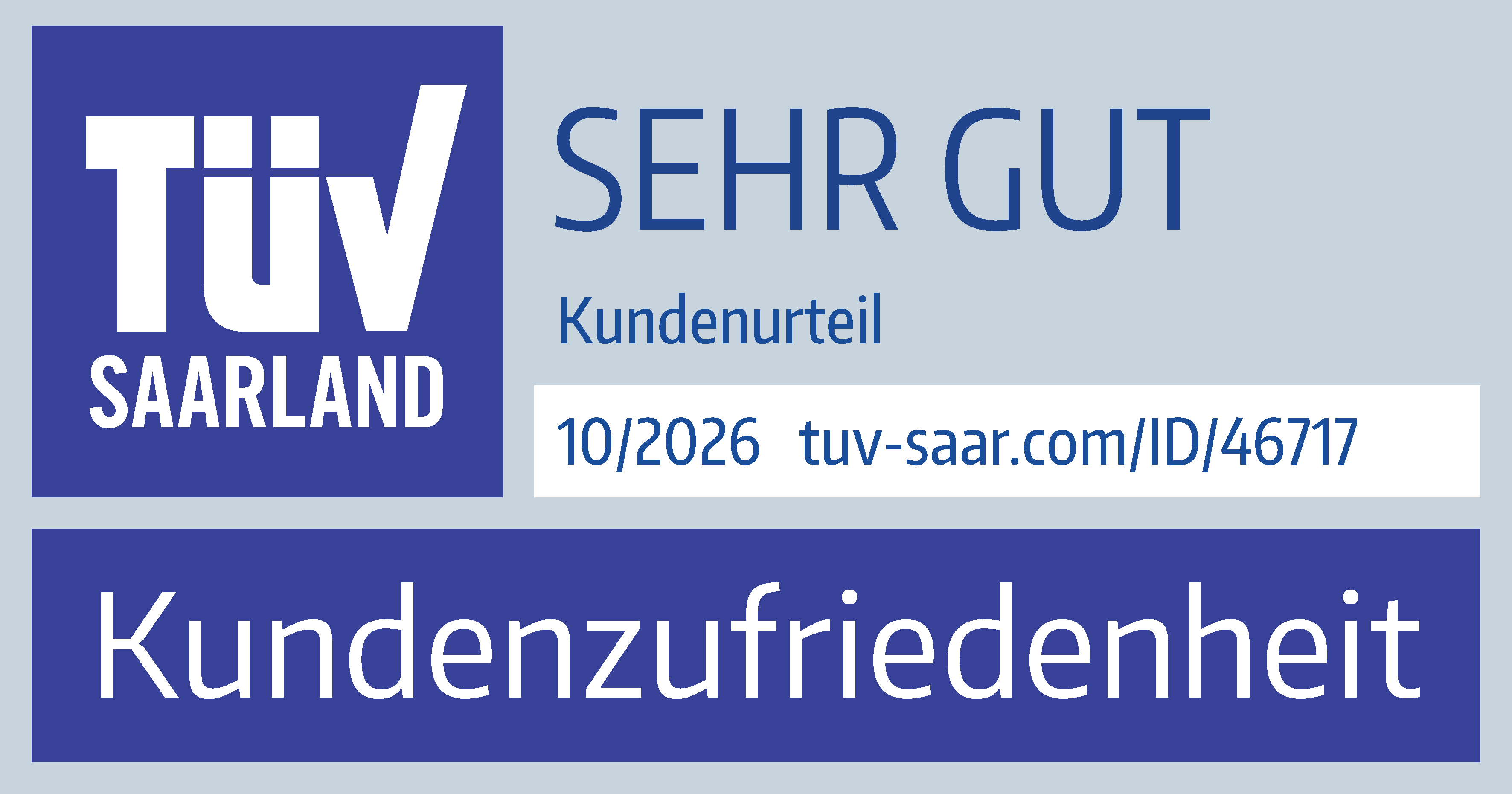 Kundenzufriedenheit sehr gut laut TÜV Saarland